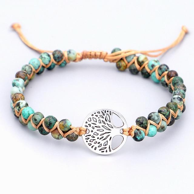 4mm Beads Handmade Bracelet Tree of Life Charm Bracelets African Japser  String Braided Bracelets Yoga Friendship Lover Bracelet