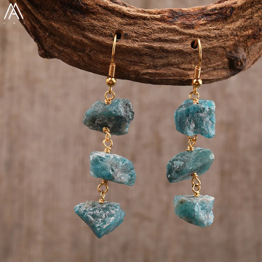 Natural Soul Jewels® - Orecchini pendenti con perline di pietre preziose naturali da donna in oro bohemia