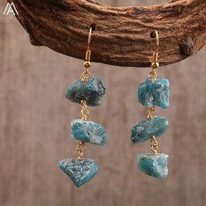 Natural Soul Jewels® - Orecchini pendenti con perline di pietre preziose naturali da donna in oro bohemia