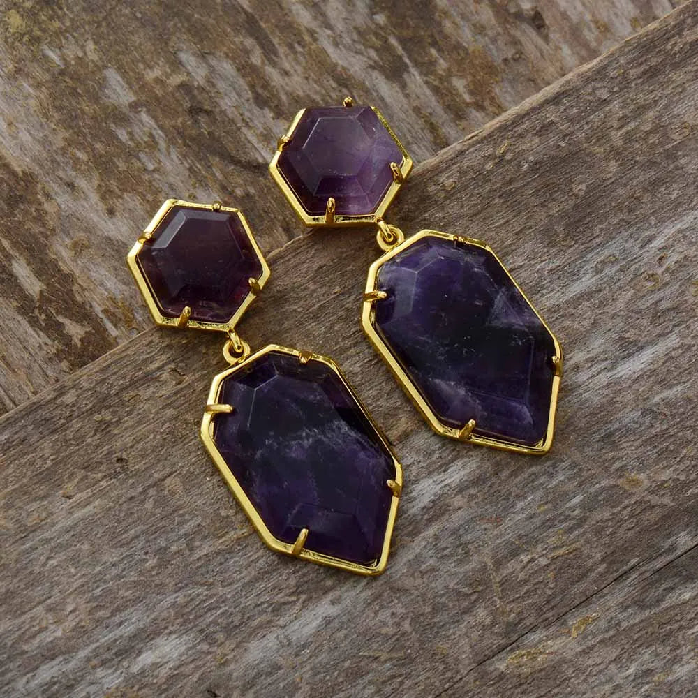 Lifeblood Jewels®  - Natural stone earrings trendy geometric designer women retro stud earring gifts fashion jewelry