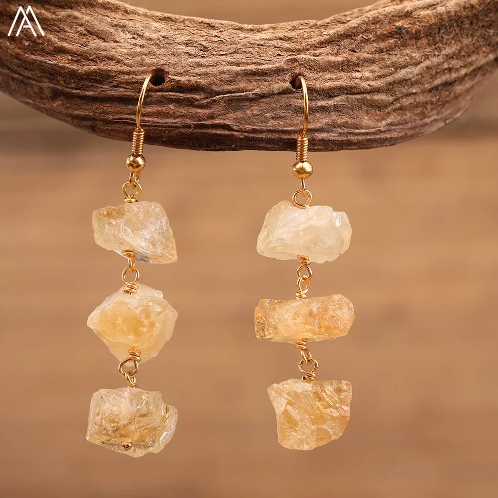 Natural Soul Jewels® - Orecchini pendenti con perline di pietre preziose naturali da donna in oro bohemia