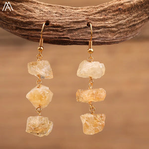 Natural Soul Jewels® - Orecchini pendenti con perline di pietre preziose naturali da donna in oro bohemia