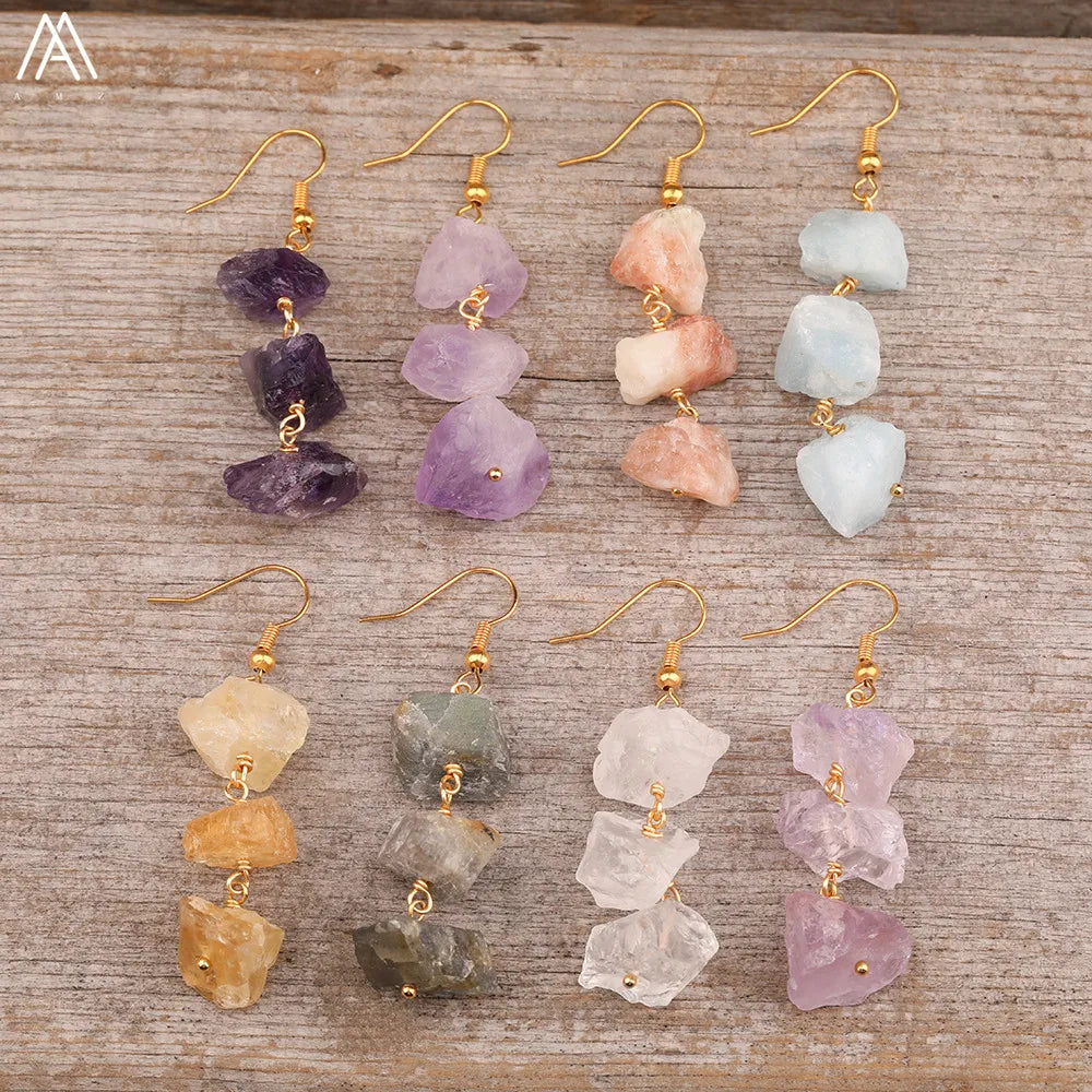 Natural Soul Jewels® - Orecchini pendenti con perline di pietre preziose naturali da donna in oro bohemia