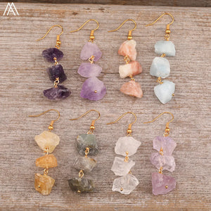 Natural Soul Jewels® - Orecchini pendenti con perline di pietre preziose naturali da donna in oro bohemia