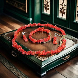 Natural Coral Jewels® - Completo di orecchini, bracciale e collana in corallo per donna