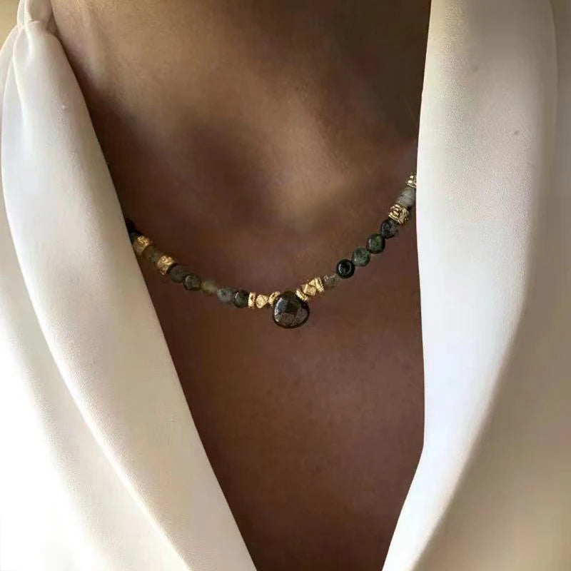 Natural Stone Jewels® - Uomo donna pietra naturale verde perline choker design speciale