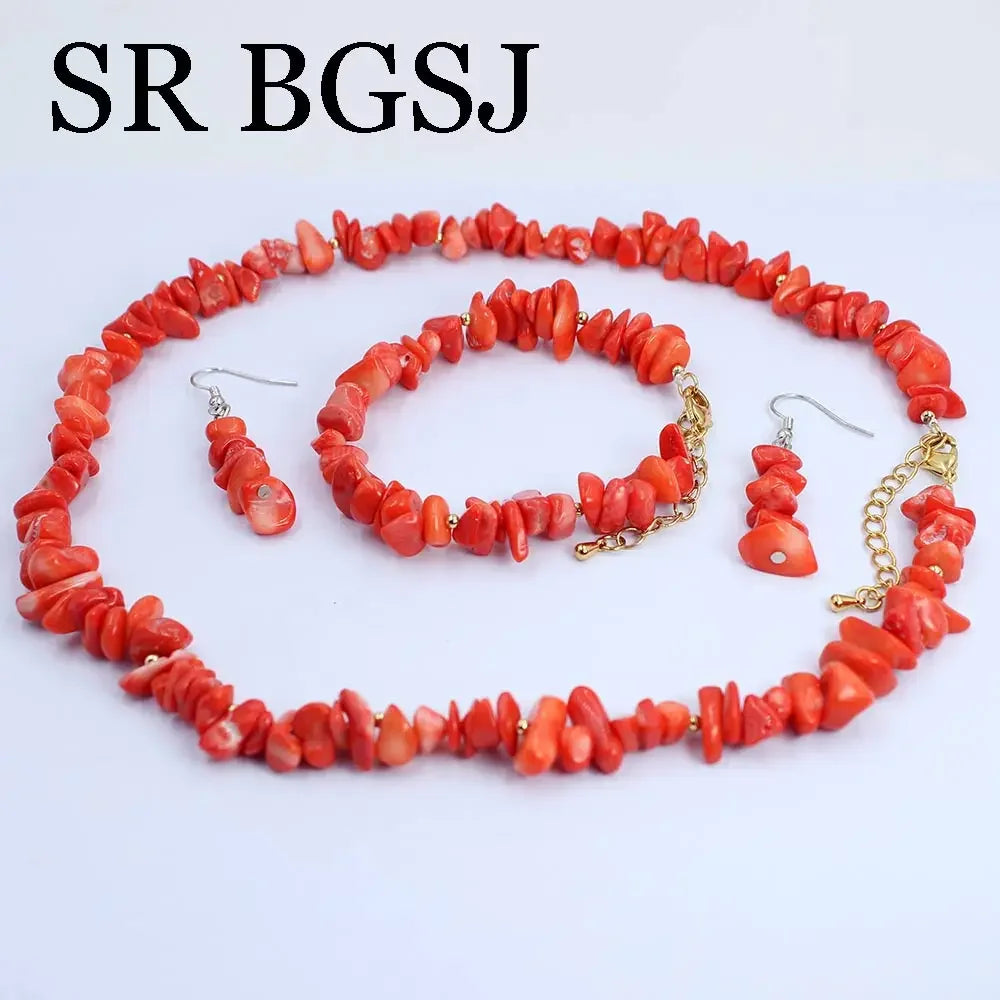 Natural Coral Jewels® - Completo di orecchini, bracciale e collana in corallo per donna
