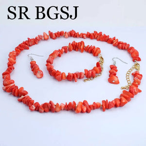 Natural Coral Jewels® - Completo di orecchini, bracciale e collana in corallo per donna