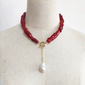 Natural Coral Jewel® - Red coral necklace with natural pearl - NaturJewels®