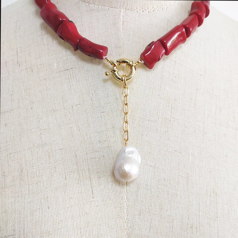 Natural Coral Jewel® - Red coral necklace with natural pearl - NaturJewels®