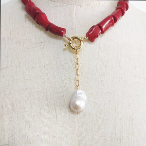 Natural Coral Jewel® - Red coral necklace with natural pearl - NaturJewels®