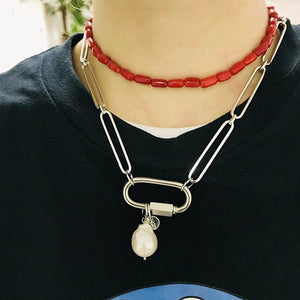 Natural Coral Jewel® - Red coral necklace with natural pearl - NaturJewels®