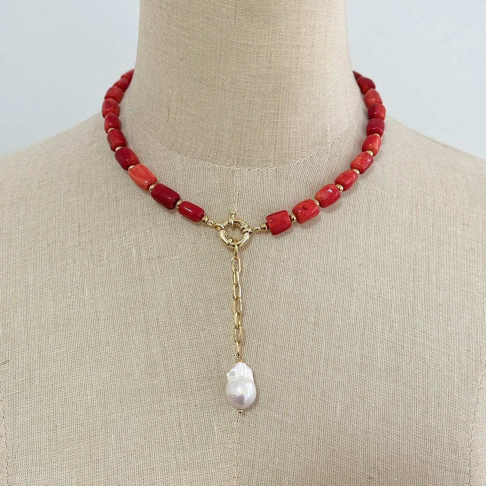 Natural Coral Jewel® - Red coral necklace with natural pearl - NaturJewels®