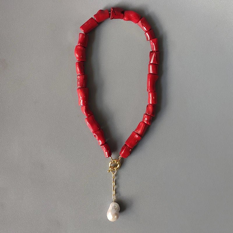 Natural Coral Jewel® - Red coral necklace with natural pearl - NaturJewels®