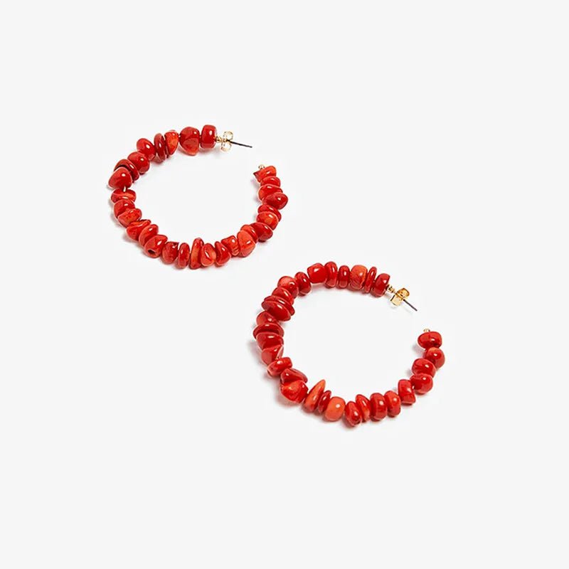 Natural Coral Jewels® - Dangling red coral stone earrings - NaturJewels®