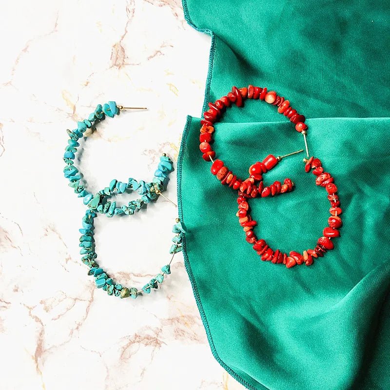 Natural Coral Jewels® - Dangling red coral stone earrings - NaturJewels®