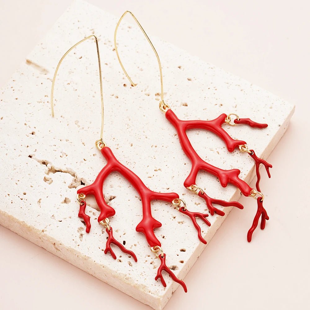 Natural Coral Jewels® - Red Enamel Coral Tree Earrings - NaturJewels®