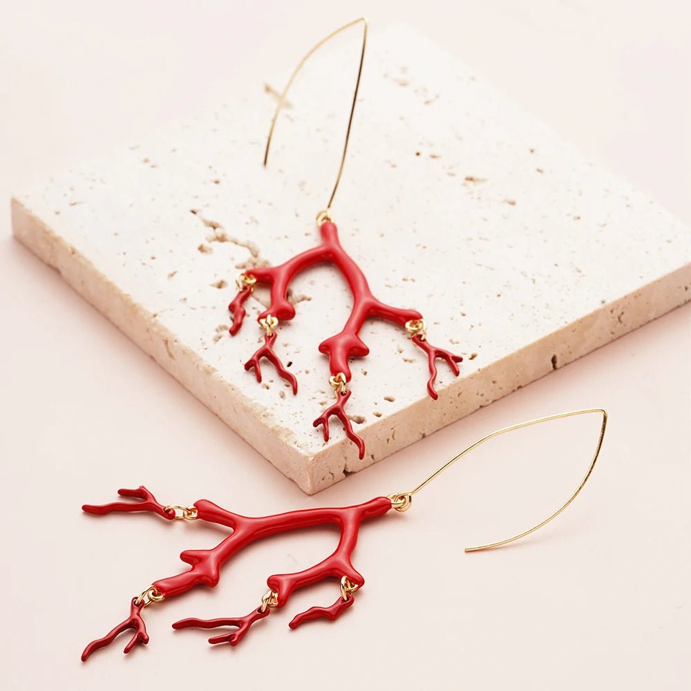Natural Coral Jewels® - Red Enamel Coral Tree Earrings - NaturJewels®