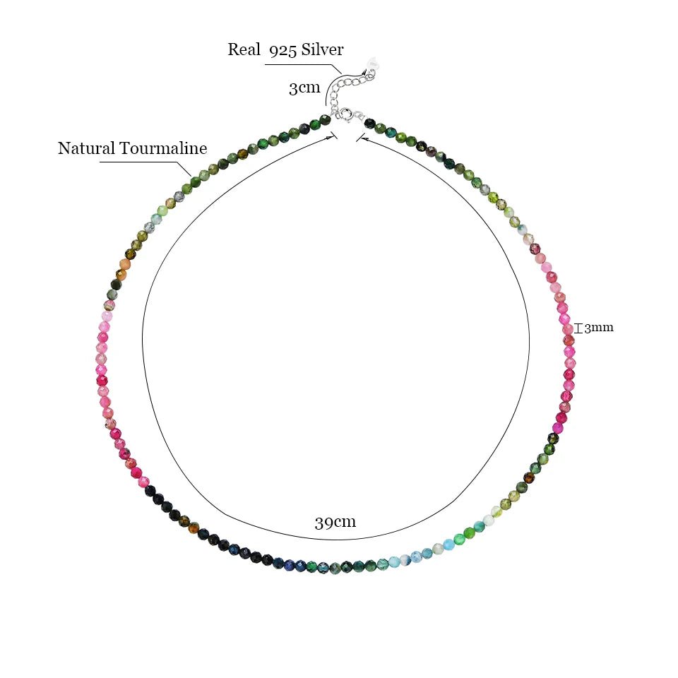 Natural Necklaces Jewels - Handcrafted 3mm natural stone necklace with tourmaline and silver - NaturJewels®