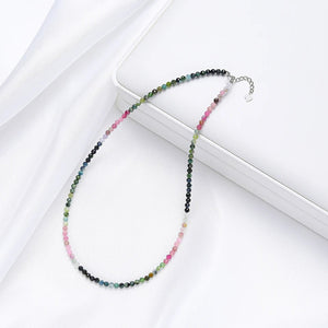 Natural Necklaces Jewels - Handcrafted 3mm natural stone necklace with tourmaline and silver - NaturJewels®