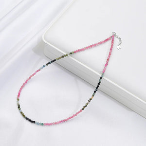 Natural Necklaces Jewels - Handcrafted 3mm natural stone necklace with tourmaline and silver - NaturJewels®