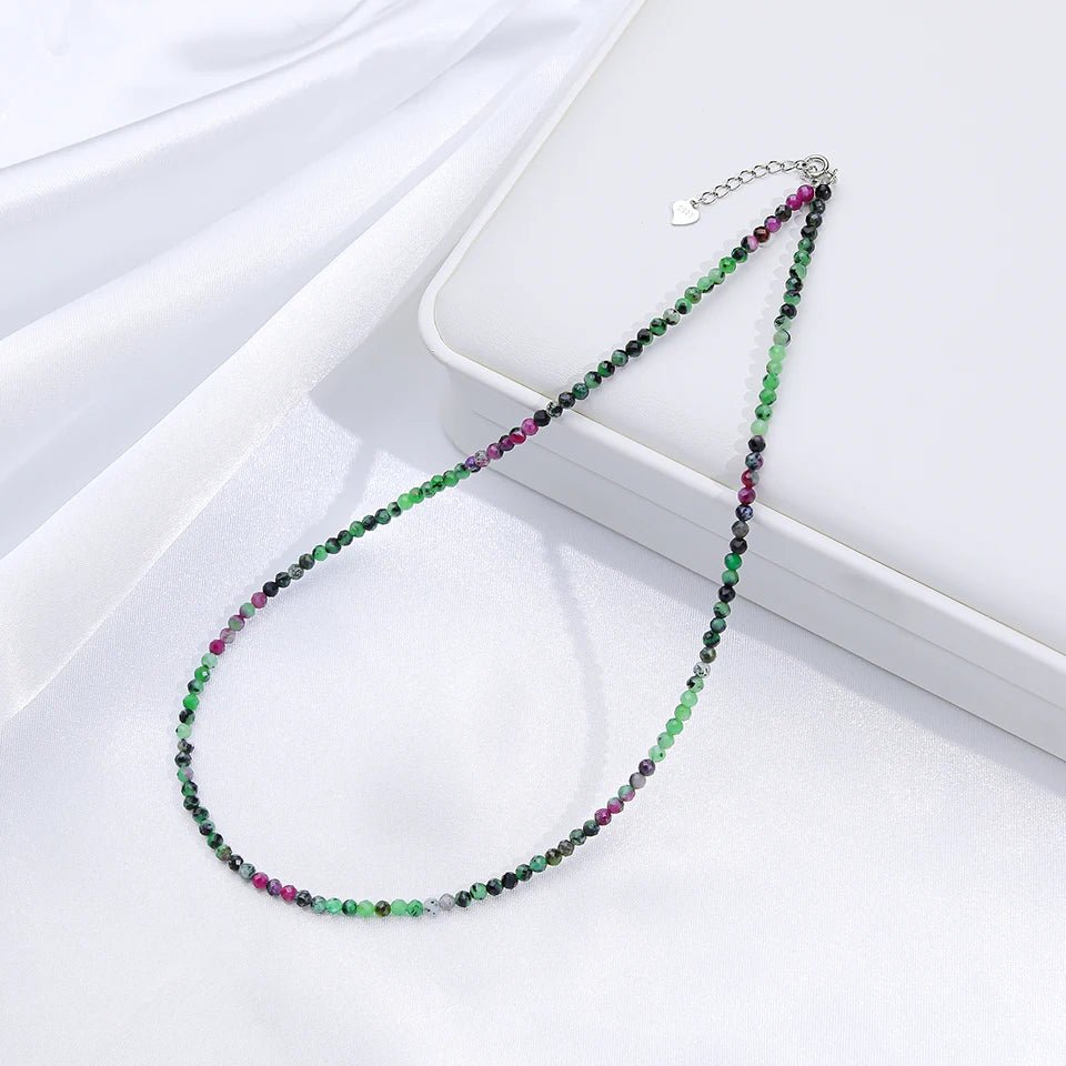 Natural Necklaces Jewels - Handcrafted 3mm natural stone necklace with tourmaline and silver - NaturJewels®
