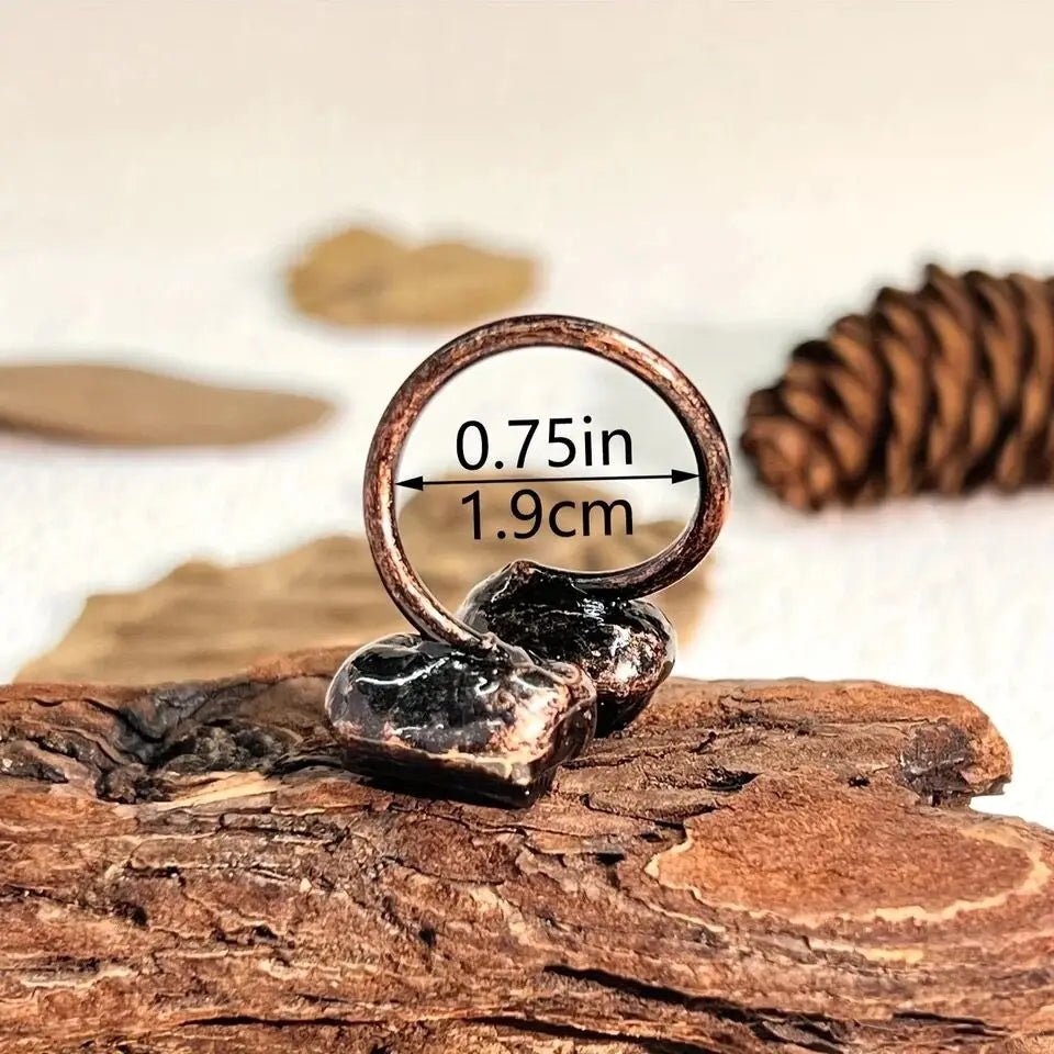 Natural Soul® - Antique irregular black tourmaline ring with two natural rough crystal stones - NaturJewels®