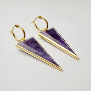 Natural Stone Jewels® - Carved Triangle Shaped Amethyst Earrings for women - NaturJewels®