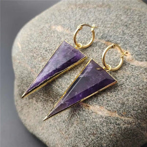 Natural Stone Jewels® - Carved Triangle Shaped Amethyst Earrings for women - NaturJewels®