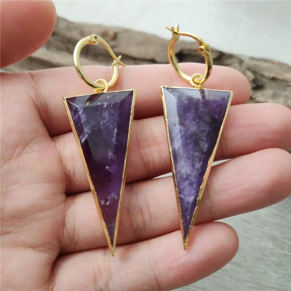 Natural Stone Jewels® - Carved Triangle Shaped Amethyst Earrings for women - NaturJewels®