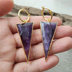 Natural Stone Jewels® - Carved Triangle Shaped Amethyst Earrings for women - NaturJewels®