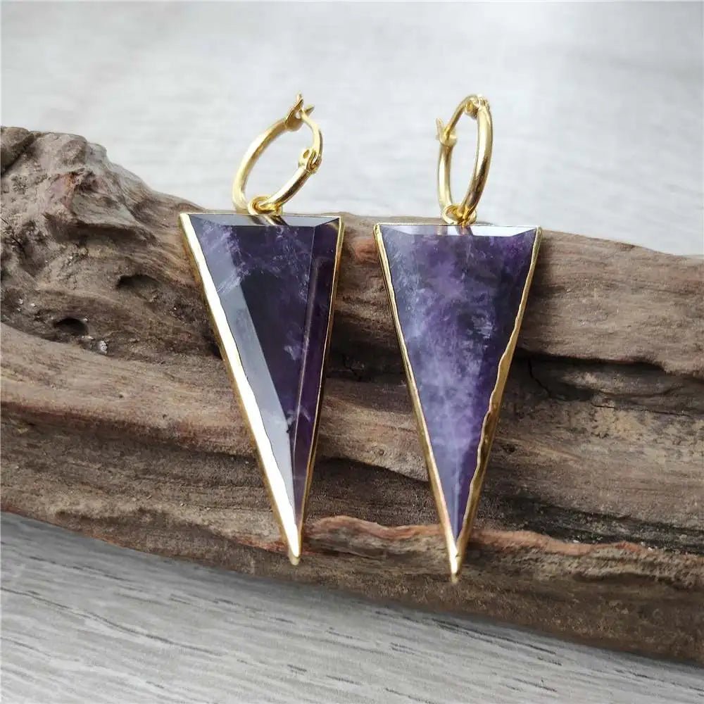 Natural Stone Jewels® - Carved Triangle Shaped Amethyst Earrings for women - NaturJewels®