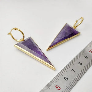Natural Stone Jewels® - Carved Triangle Shaped Amethyst Earrings for women - NaturJewels®
