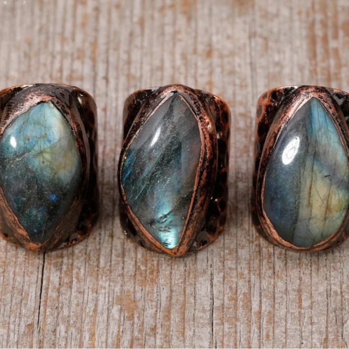 Natural Stone® - Labradorite and Luxot Bronze Rings - NaturJewels®