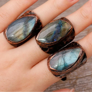 Natural Stone® - Labradorite and Luxot Bronze Rings - NaturJewels®